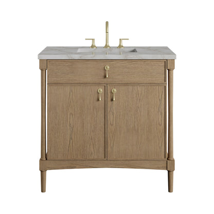 Kinnsden 36" Single Vanity, Weathered Oak w/ 3 CM Victorian Silver Silestone Top