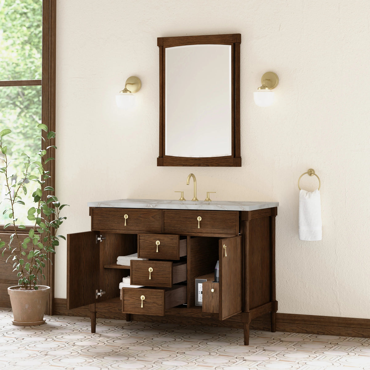 Kinnsden 48" Single Vanity, Sable Oak w/ 3 CM Siberian Silestone Top, view 5