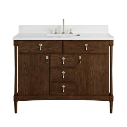 Kinnsden 48" Single Vanity, Sable Oak w/ 3 CM White Zeus Silestone Top, view 2