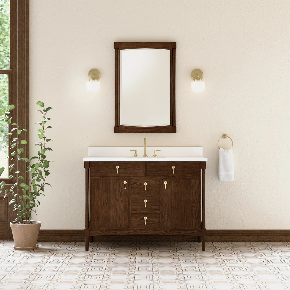 Kinnsden 48" Single Vanity, Sable Oak w/ 3 CM White Zeus Silestone Top, view 6