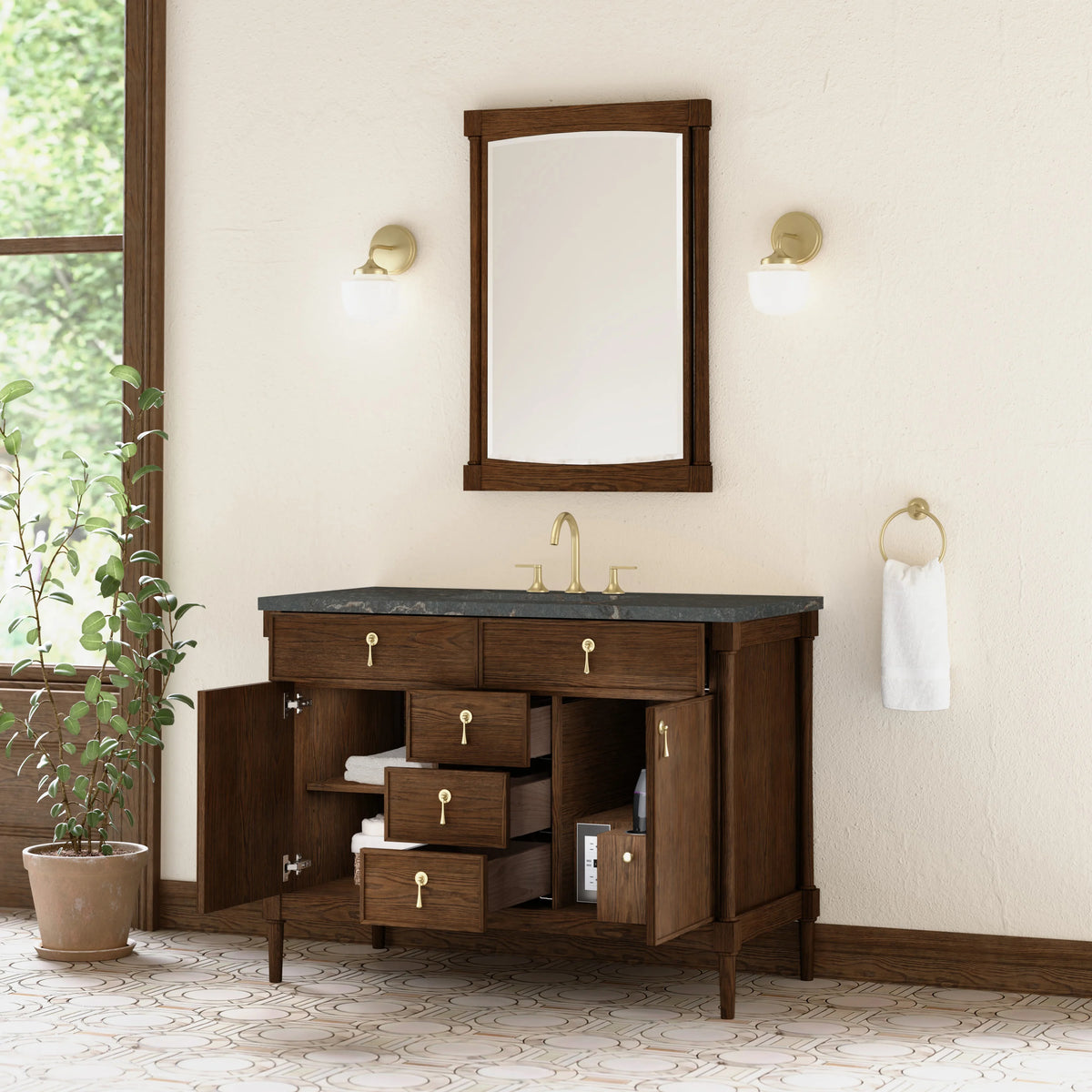 Kinnsden 48" Single Vanity, Sable Oak w/ 3 CM Parisien Bleu Silestone Top w/FreePower Wireless Charger, view 6