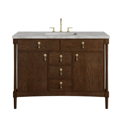 Kinnsden 48" Single Vanity, Sable Oak w/ 3 CM Victorian Silver Silestone Top w/FreePower Wireless Charger
