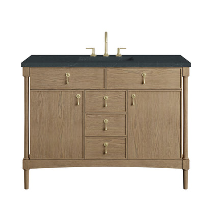 Kinnsden 48" Single Vanity, Weathered Oak w/ 3 CM Charcoal Soapstone Silestone Top