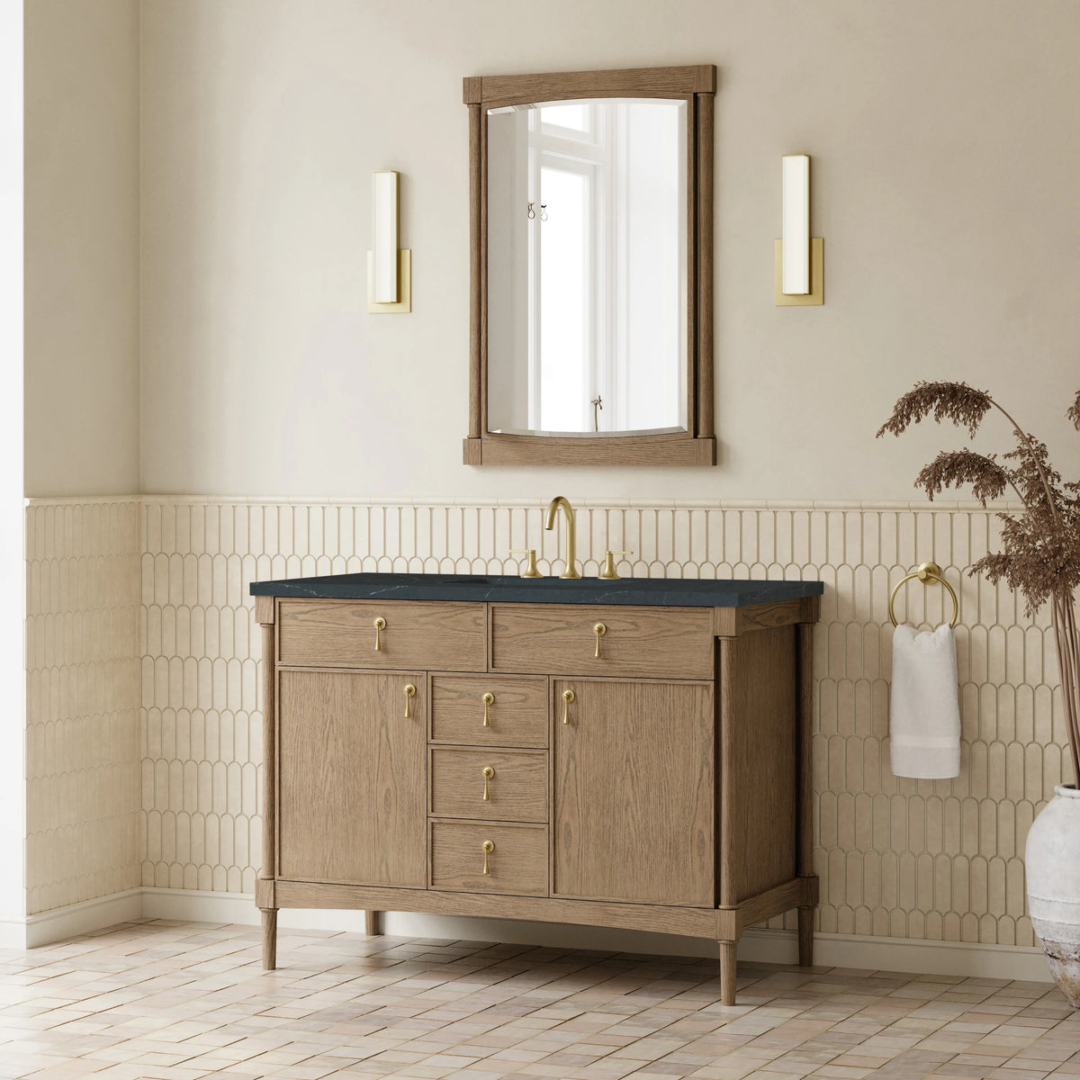 Kinnsden 48" Single Vanity, Weathered Oak w/ 3 CM Charcoal Soapstone Silestone Top, view 4