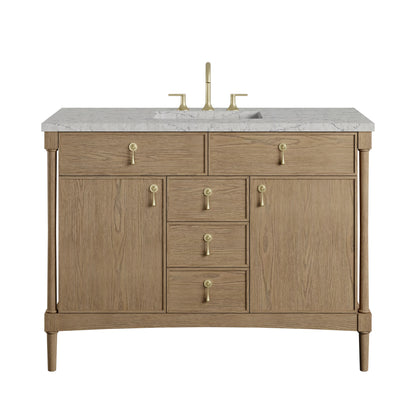Kinnsden 48" Single Vanity, Weathered Oak w/ 3 CM Eternal Jasmine Pearl Silestone Top