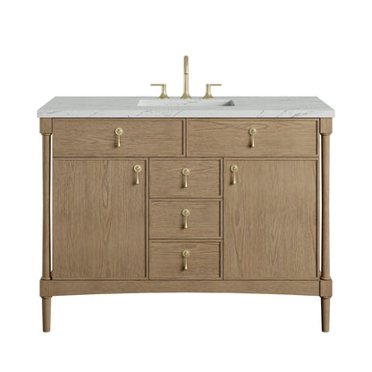 Kinnsden 48" Single Vanity, Weathered Oak w/ 3 CM Ethereal Noctis Silestone Top w/FreePower Wireless Charger