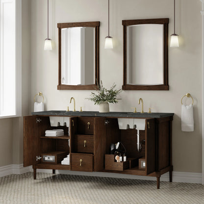 Kinnsden 72" Double Vanity, Sable Oak w/ 3 CM Parisien Bleu Silestone Top, view 5