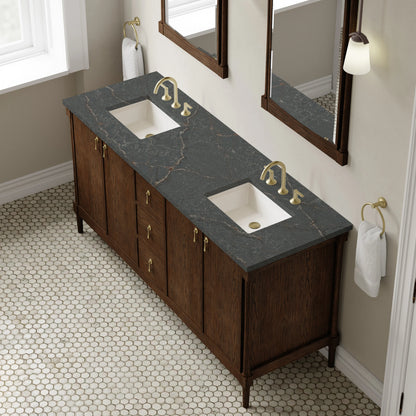 Kinnsden 72" Double Vanity, Sable Oak w/ 3 CM Parisien Bleu Silestone Top, view 7