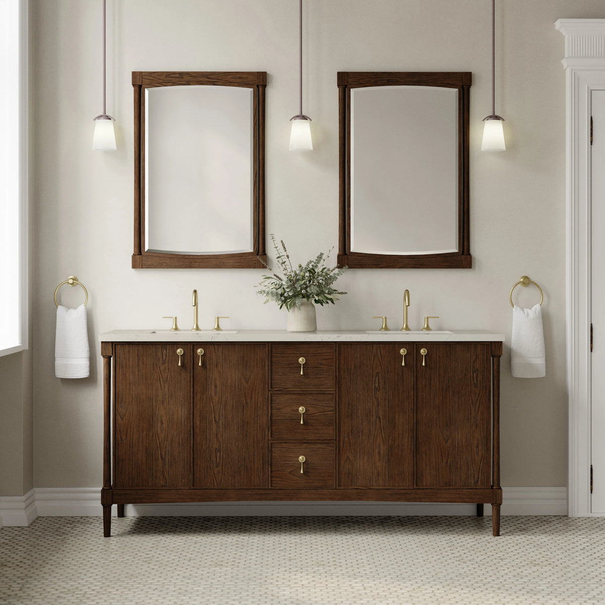 Kinnsden 72" Double Vanity, Sable Oak w/ 3 CM Siberian Silestone Top w/FreePower Wireless Charger, view 5