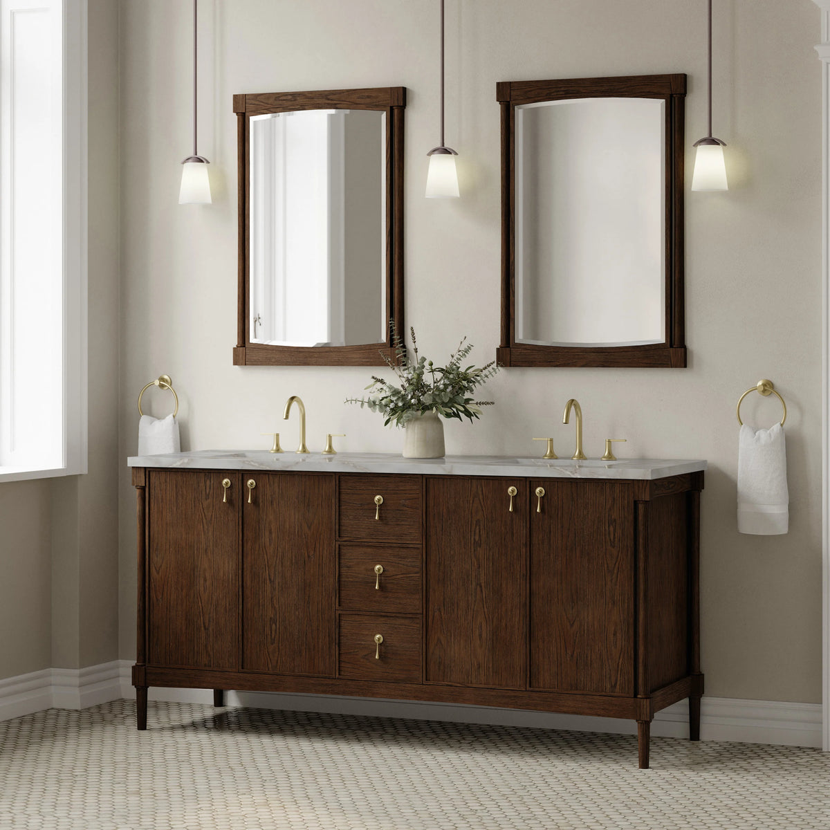 Kinnsden 72" Double Vanity, Sable Oak w/ 3 CM Victorian Silver Silestone Top w/FreePower Wireless Charger, view 5