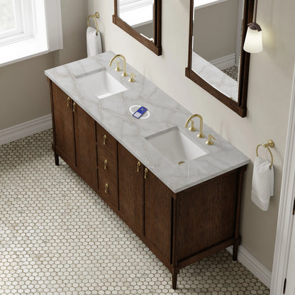 Kinnsden 72" Double Vanity, Sable Oak w/ 3 CM Victorian Silver Silestone Top w/FreePower Wireless Charger, view 8