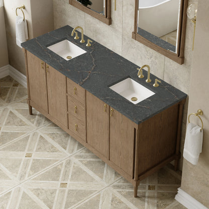 Kinnsden 72" Double Vanity, Weathered Oak w/ 3 CM Parisien Bleu Silestone Top, view 7