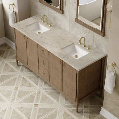 Kinnsden 72" Double Vanity, Weathered Oak w/ 3 CM Tajnar Eclos Top, view 7