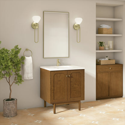 Laurent 30" Single Vanity, Honey Oak w/ Single Hole 3 CM White Zeus Silestone Top and Matching Backsplash, view 7