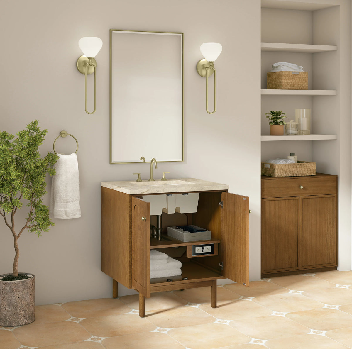 Laurent 30" Single Vanity, Honey Oak w/ 3 CM Tajnar Eclos Top, view 9