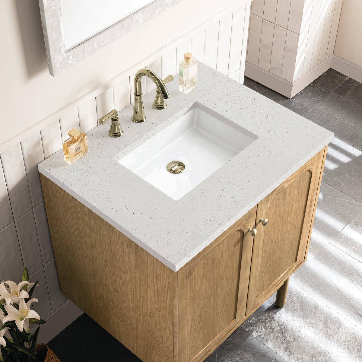 Laurent 30" Single Vanity, Light Natural Oak w/ 3 CM Lime Delight Top, view 12