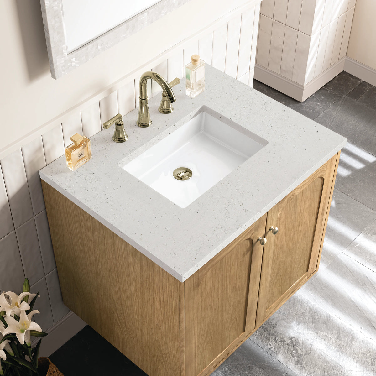 Laurent 30" Single Vanity, Light Natural Oak w/ 3 CM Lime Delight Top, view 13