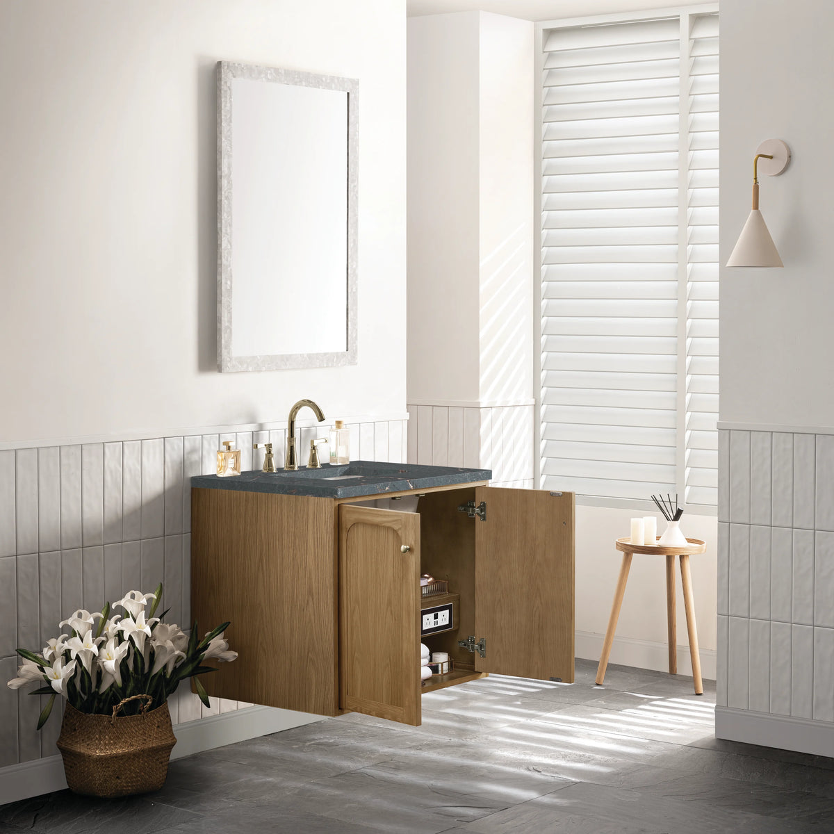 Laurent 30" Single Vanity, Light Natural Oak w/ 3 CM Parisien Bleu Top, view 10