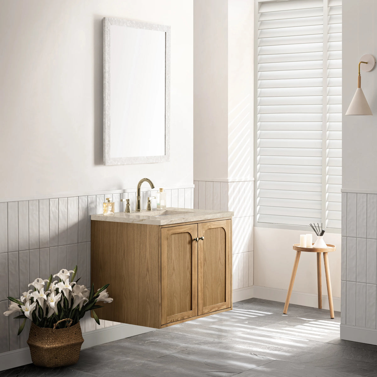Laurent 30" Single Vanity, Light Natural Oak, w/ 3 CM Tajnar Eclos Top, view 10