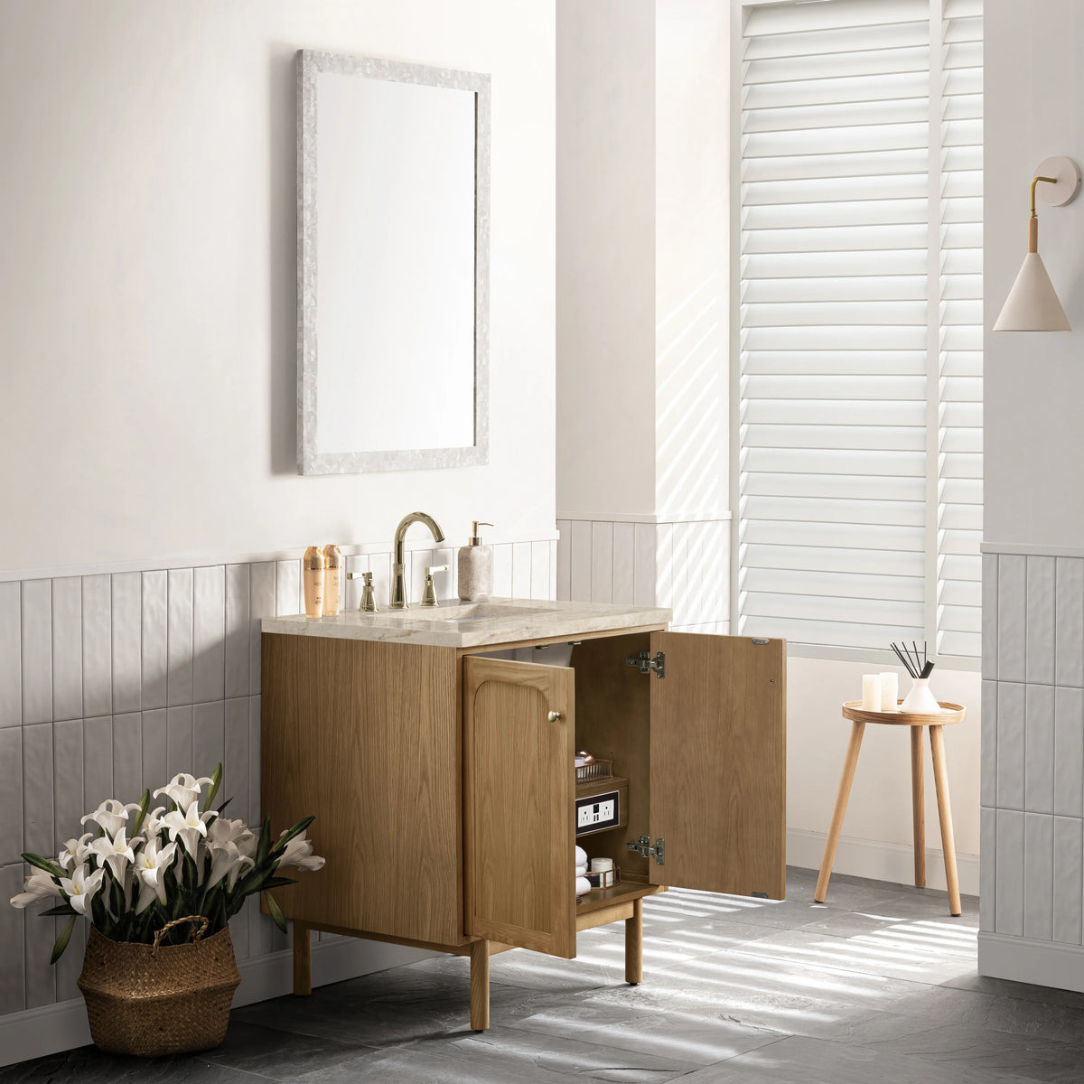 Laurent 30" Single Vanity, Light Natural Oak, w/ 3 CM Tajnar Eclos Top, view 11