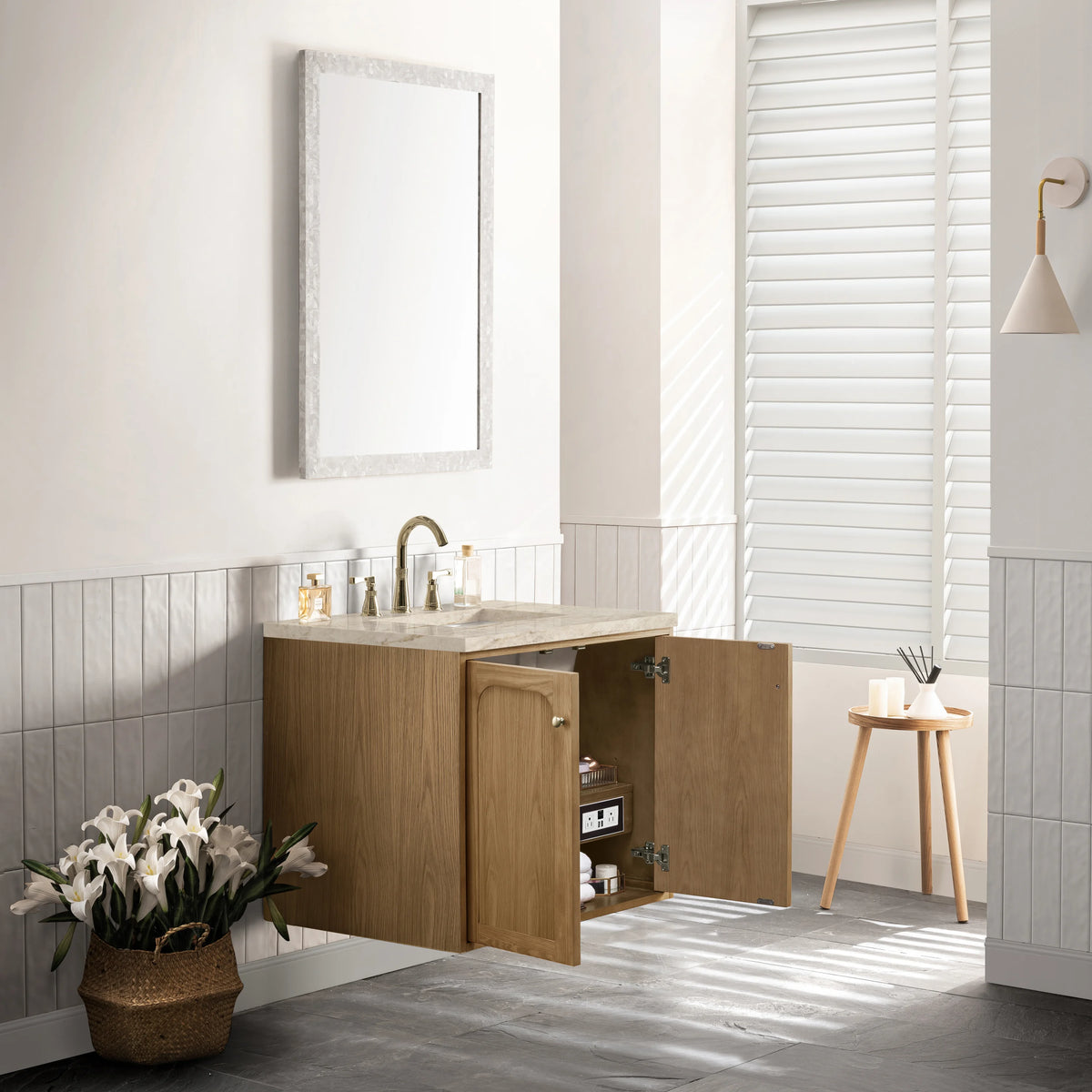 Laurent 30" Single Vanity, Light Natural Oak, w/ 3 CM Tajnar Eclos Top, view 12
