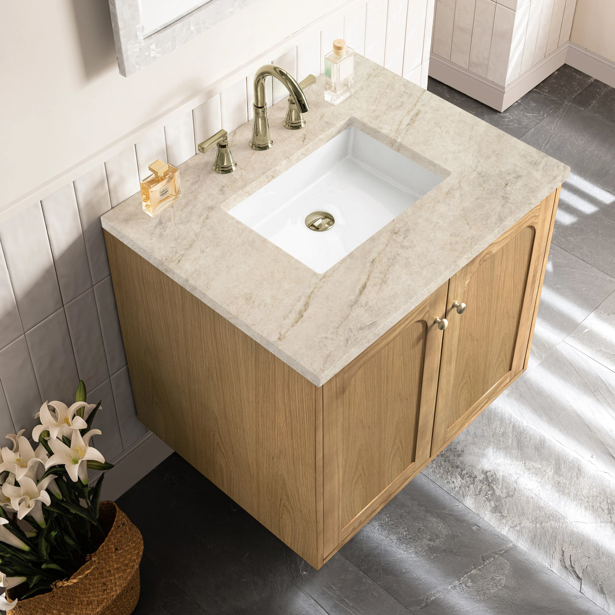 Laurent 30" Single Vanity, Light Natural Oak, w/ 3 CM Tajnar Eclos Top, view 15