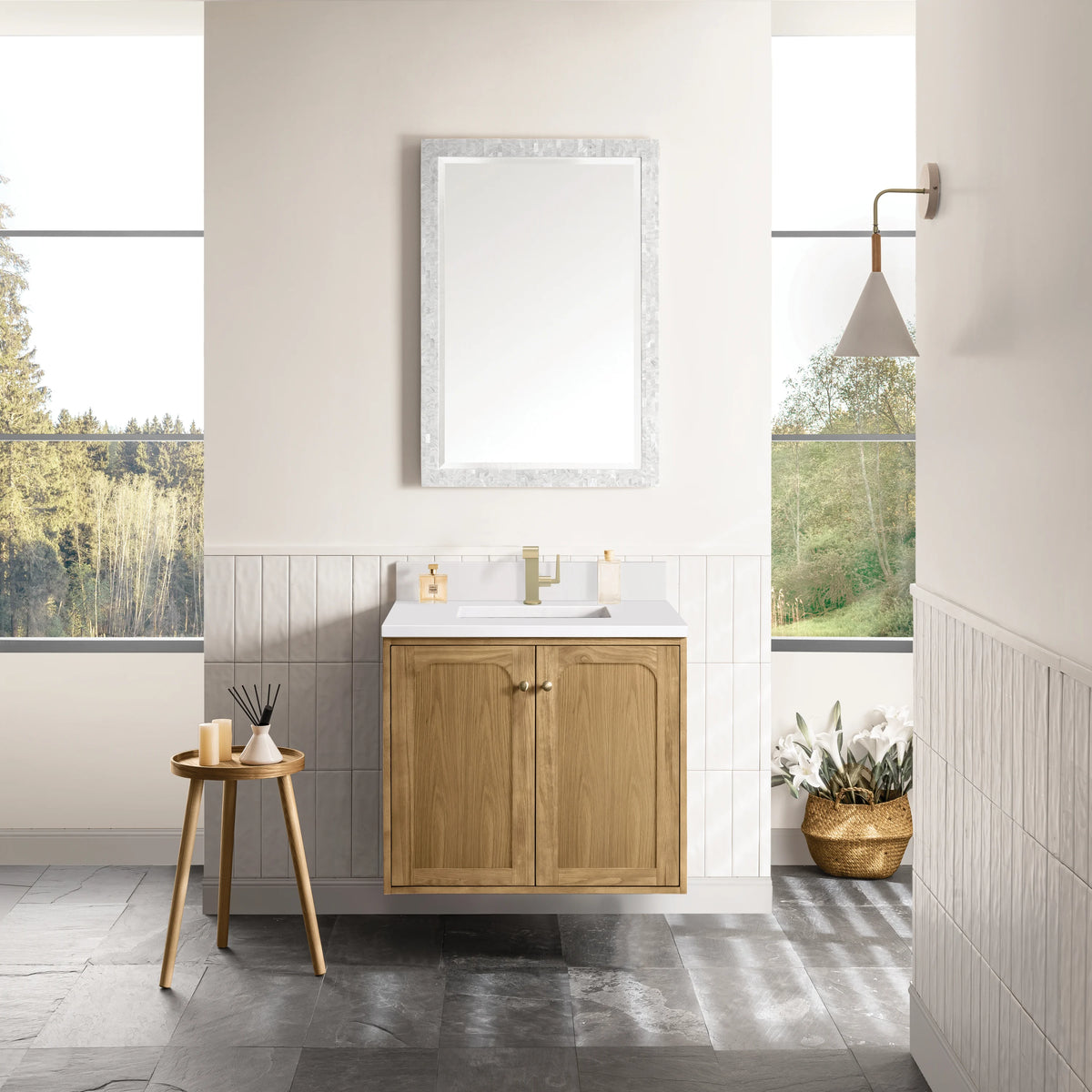 Laurent 30" Single Vanity, Light Natural Oak w/ Single Hole 3 CM White Zeus Top & Backsplash, view 6