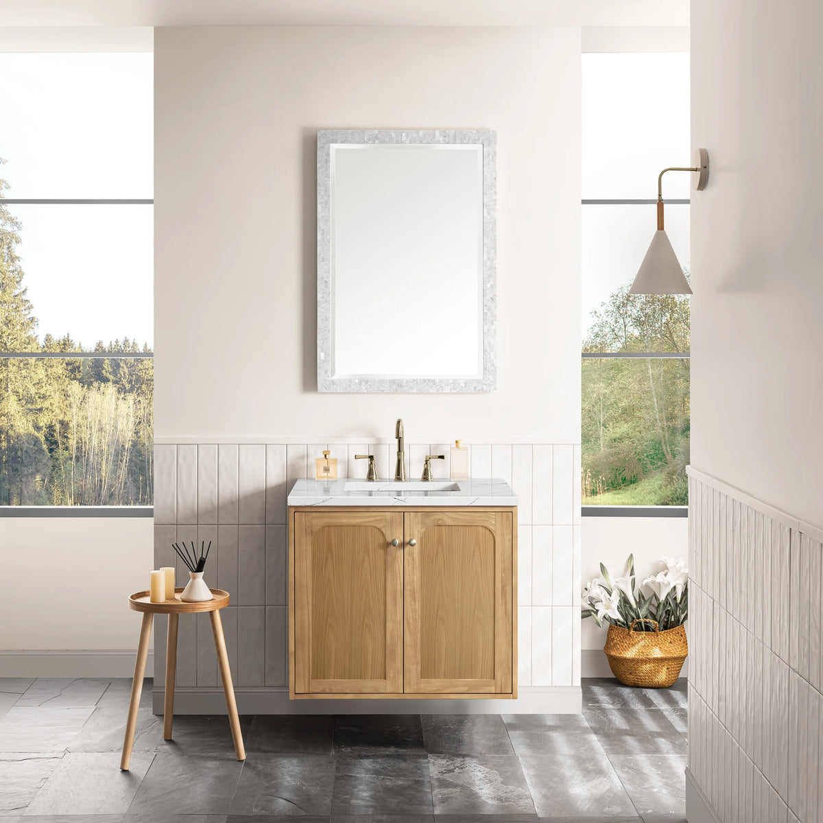 Laurent 30" Single Vanity, Light Natural Oak w/ 3 CM Ethereal Noctis Top, view 6