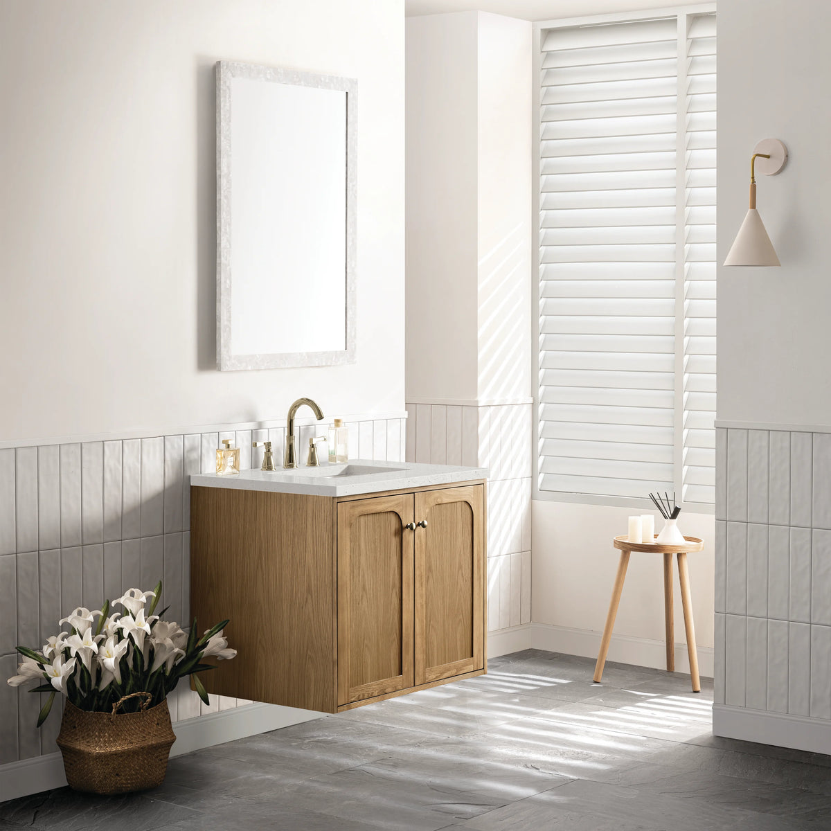 Laurent 30" Single Vanity, Light Natural Oak w/ 3 CM Lime Delight Top, view 8