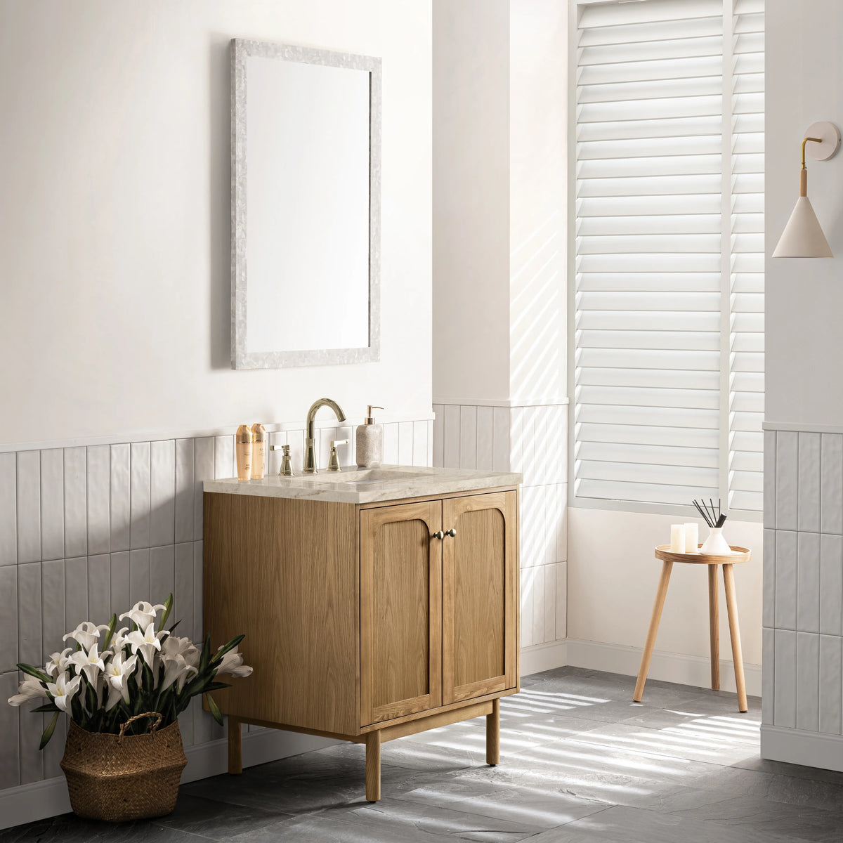 Laurent 30" Single Vanity, Light Natural Oak, w/ 3 CM Tajnar Eclos Top, view 9