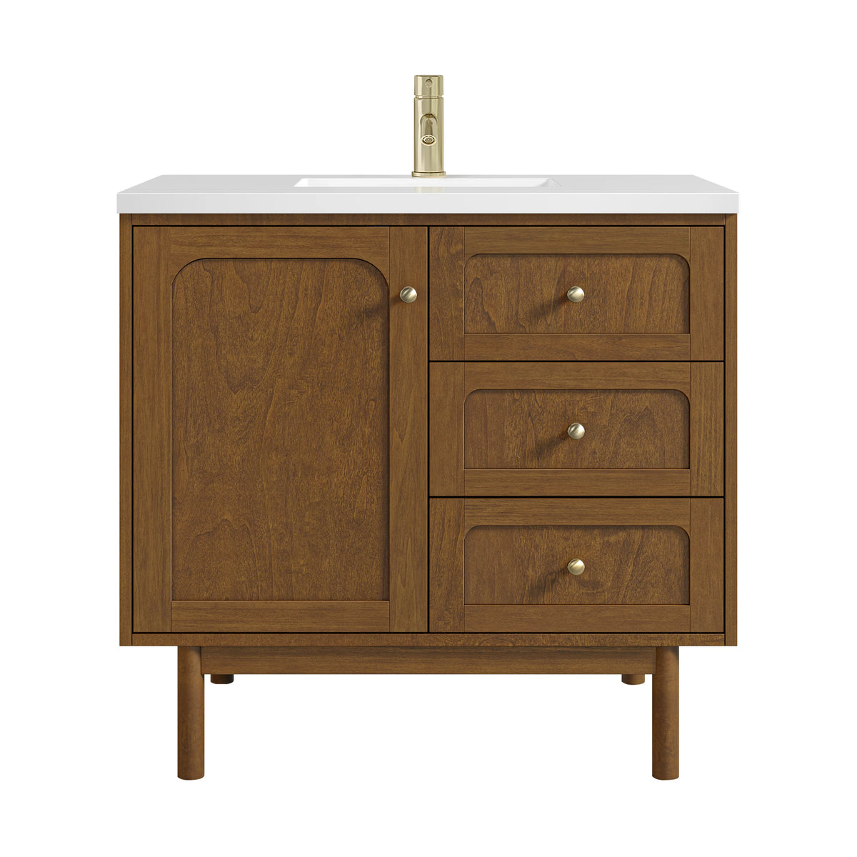 Laurent 36" Single Vanity, Honey Oak w/ Single Hole 3 CM White Zeus Silestone Top and Matching Backsplash