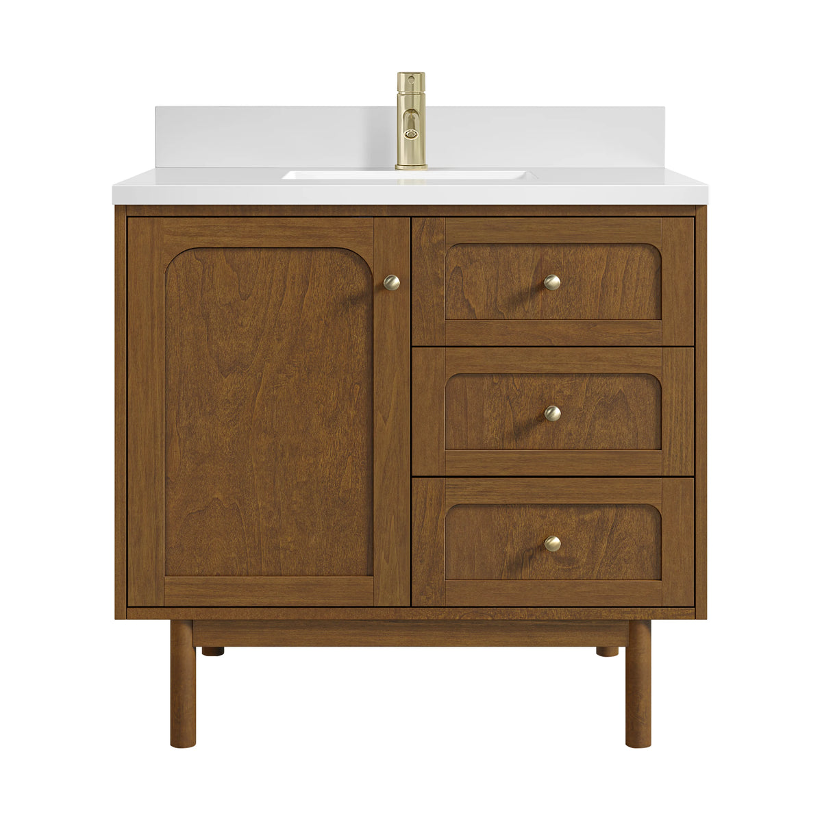 Laurent 36" Single Vanity, Honey Oak w/ Single Hole 3 CM White Zeus Silestone Top and Matching Backsplash, view 2