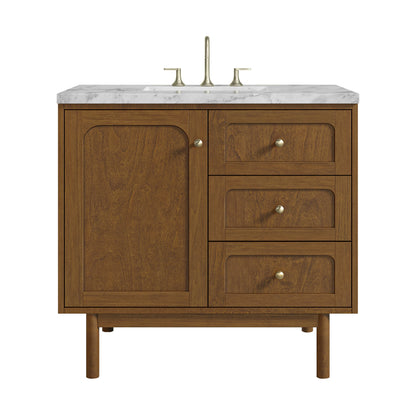 Laurent 36" Single Vanity, Honey Oak w/ 3 CM Carrara Marble Top