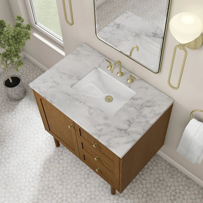 Laurent 36" Single Vanity, Honey Oak w/ 3 CM Carrara Marble Top, view 11