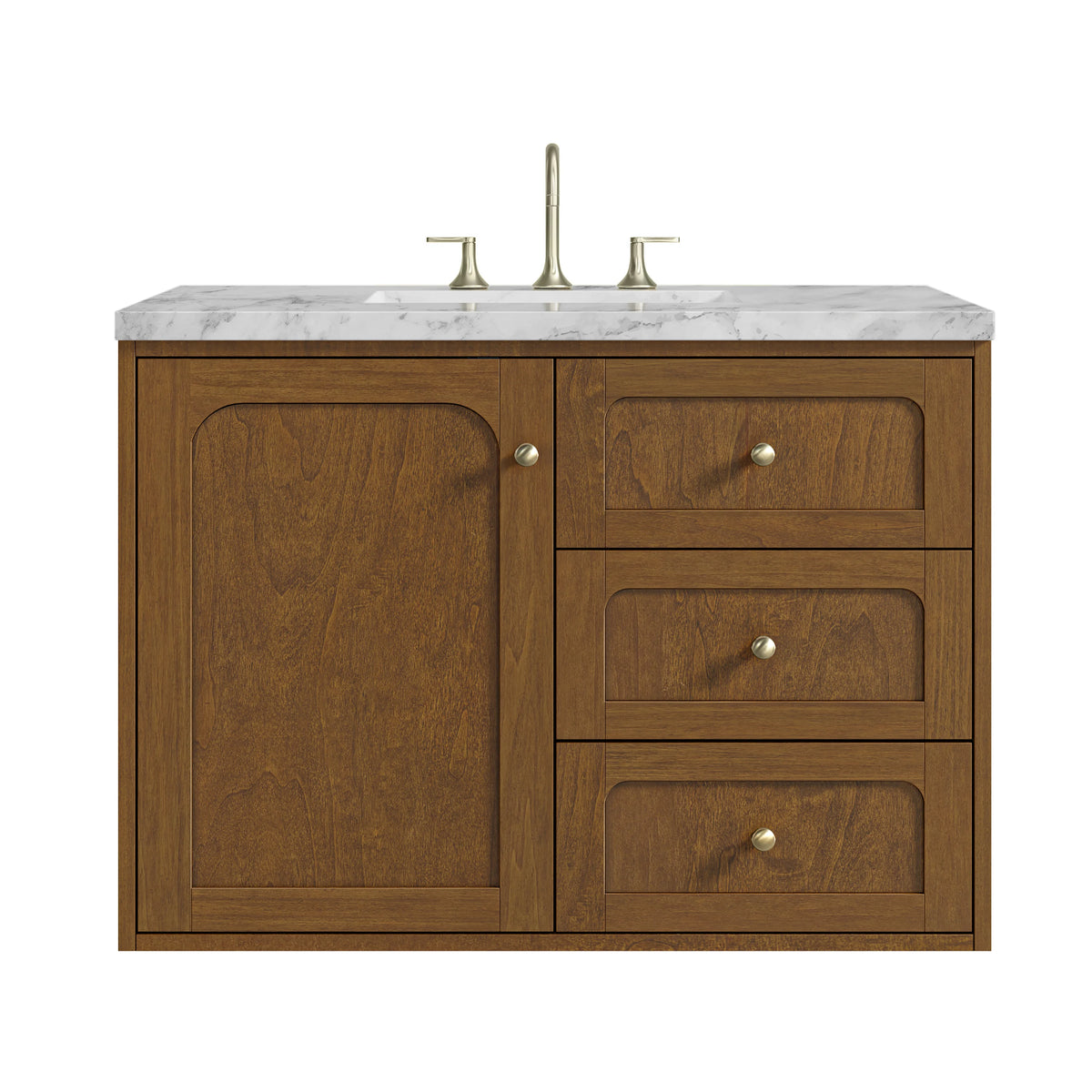 Laurent 36" Single Vanity, Honey Oak w/ 3 CM Carrara Marble Top, view 2