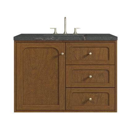 Laurent 36" Single Vanity, Honey Oak w/ 3 CM Parisien Bleu Silestone Top, view 2