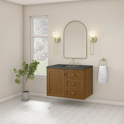 Laurent 36" Single Vanity, Honey Oak w/ 3 CM Parisien Bleu Silestone Top, view 8
