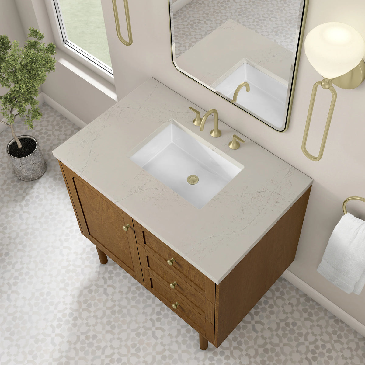 Laurent 36" Single Vanity, Honey Oak w/ 3 CM Siberian Silestone Top, view 11