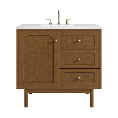 Laurent 36" Single Vanity, Honey Oak w/ 3 CM White Zeus Silestone Top