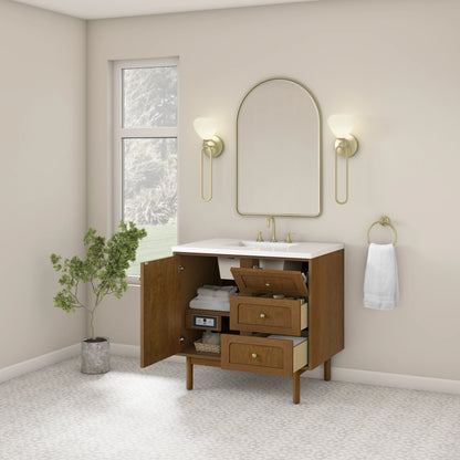 Laurent 36" Single Vanity, Honey Oak w/ 3 CM White Zeus Silestone Top, view 11
