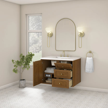 Laurent 36" Single Vanity, Honey Oak w/ 3 CM White Zeus Silestone Top, view 12