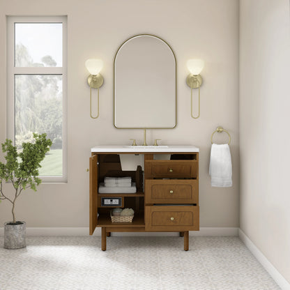 Laurent 36" Single Vanity, Honey Oak w/ 3 CM White Zeus Silestone Top, view 13