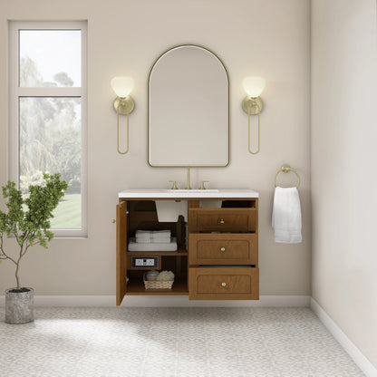 Laurent 36" Single Vanity, Honey Oak w/ 3 CM White Zeus Silestone Top, view 14