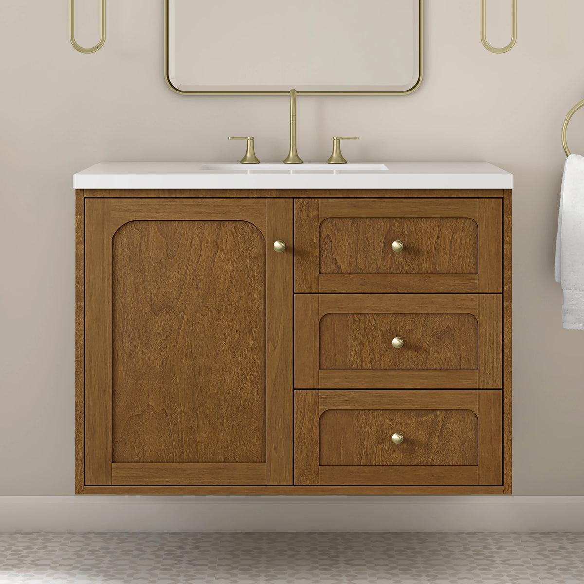 Laurent 36" Single Vanity, Honey Oak w/ 3 CM White Zeus Silestone Top, view 8