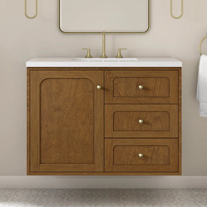 Laurent 36" Single Vanity, Honey Oak w/ 3 CM White Zeus Silestone Top, view 8
