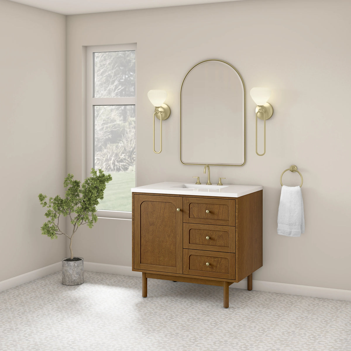 Laurent 36" Single Vanity, Honey Oak w/ 3 CM White Zeus Silestone Top, view 9