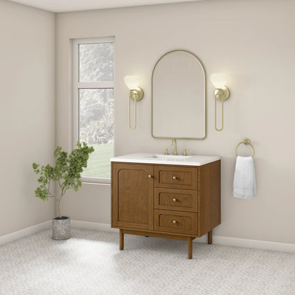 Laurent 36" Single Vanity, Honey Oak w/ 3 CM White Zeus Silestone Top, view 9