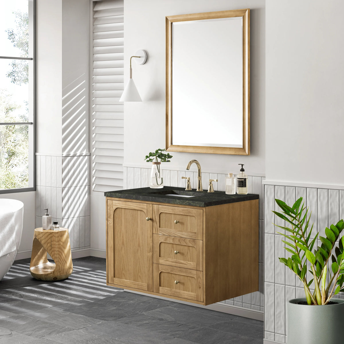 Laurent 36" Single Vanity, Light Natural Oak, w/ 3 CM Phantome Eclos Top, view 10