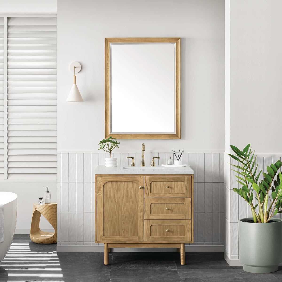 Laurent 36" Single Vanity, Light Natural Oak w/ 3 CM Lime Delight Top, view 5