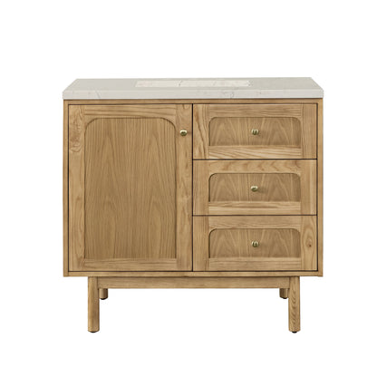 Laurent 36" Single Vanity, Light Natural Oak, w/ 3 CM Siberian Silestone Top, view 2